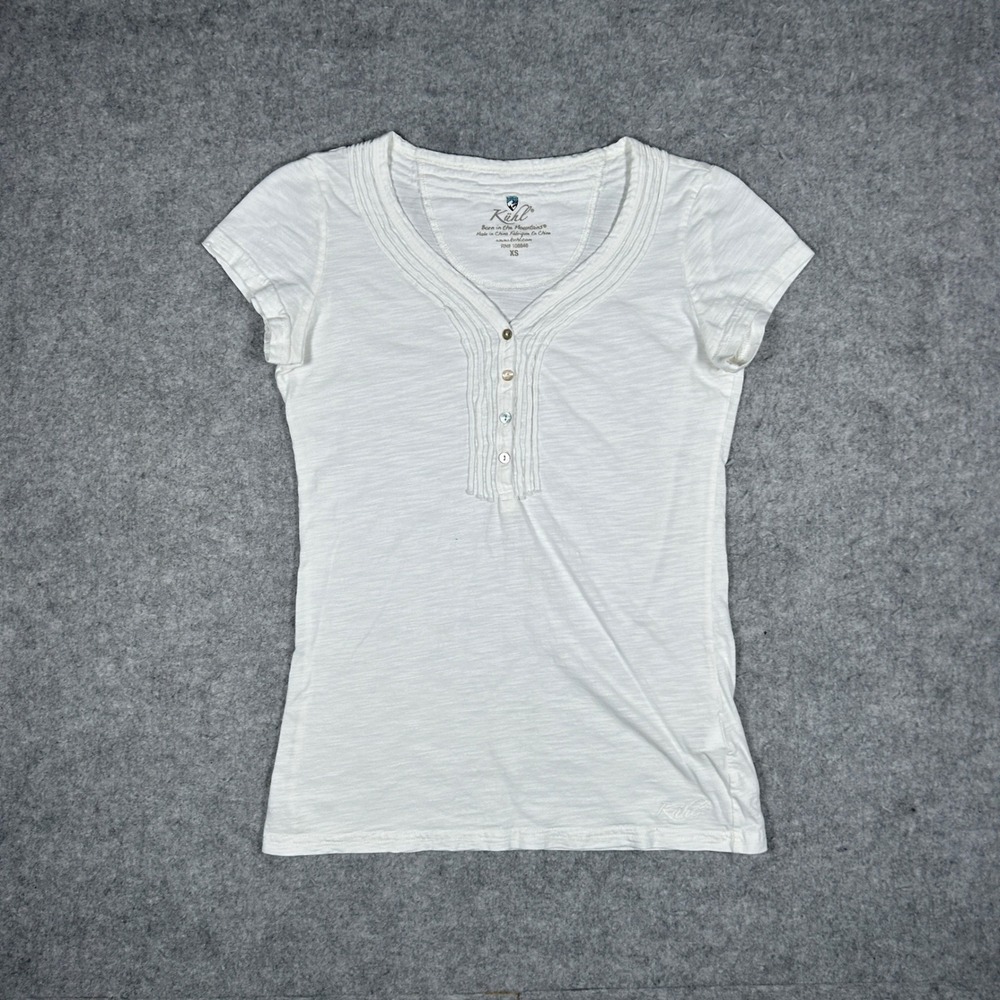 Kuhl Top Womens XS White Henley Short Sleeve Organic Cotton Tencel Outdoor